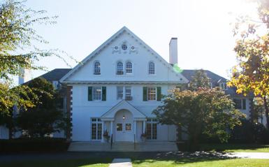 Lasker Hall, an old white building on the DelVal campus