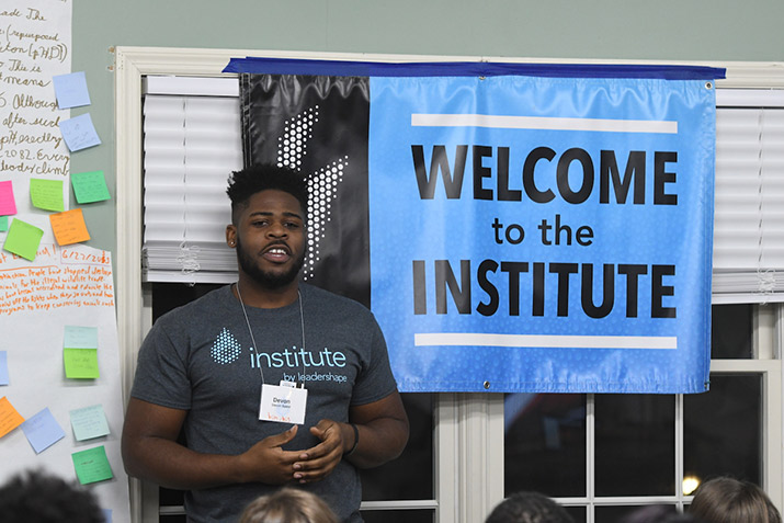 A student presents to a group at LeaderShape.