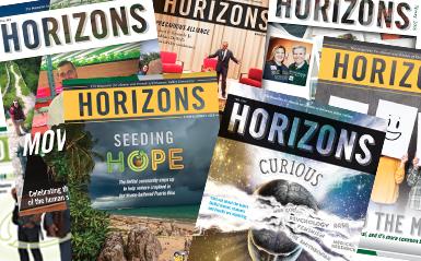 Horizons Magazine covers in a collage