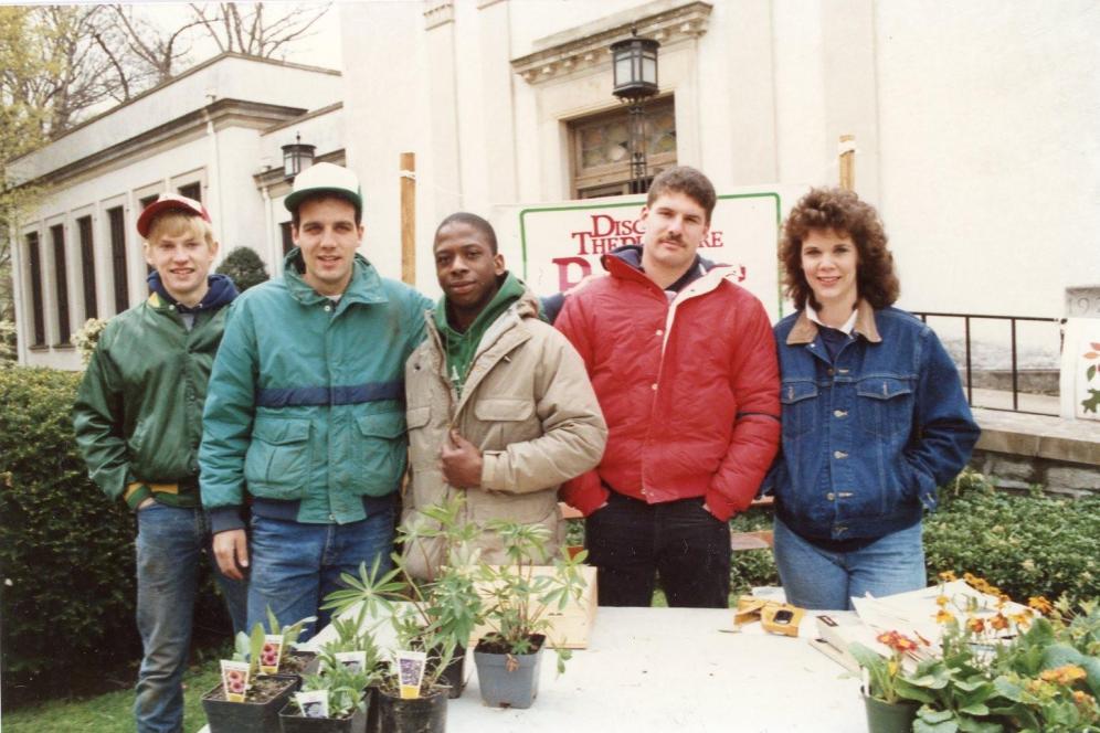 Students are selling plants in a historic aday photo from the 80's