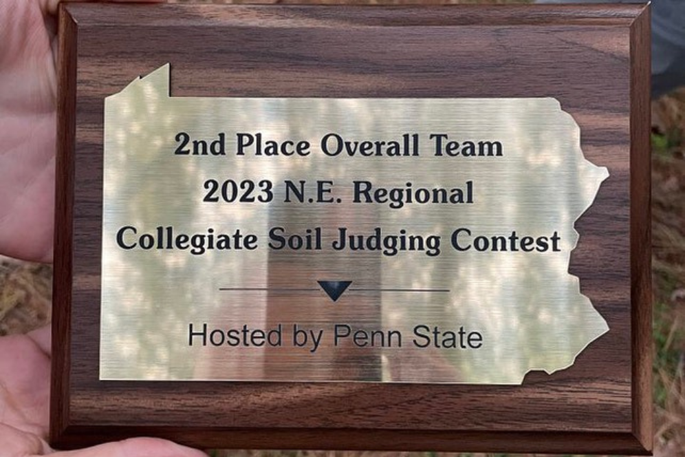 A 2nd place plaque from the collegiate soil judging contest hosted by penn state.