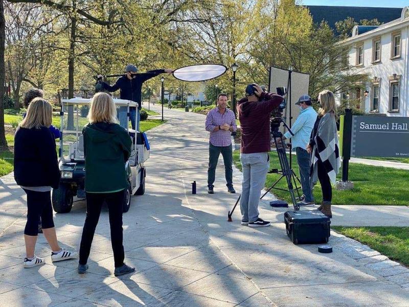 The Amazon Prime TV Series The College Tour Hosted by Alex Boylan of the Amazing Race films at Delaware Valley University in Bucks County, Pennsylvania.