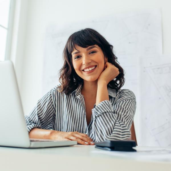 a woman smiling